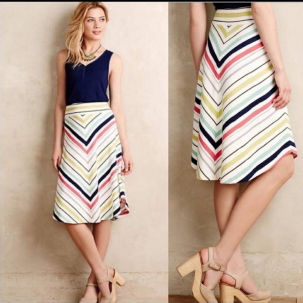 Anthropologie Maeve Springstripe Rainbow Chevron A-Line Skirt Sz Small OB423972.
